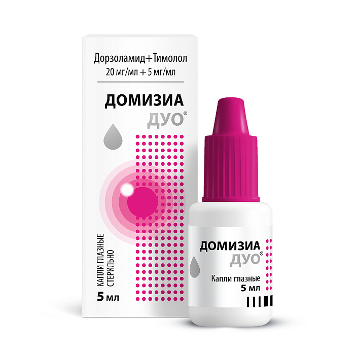 Домизиа Дуо, капли глазные 20 мг/мл+5 мг/мл, 5 мл 
