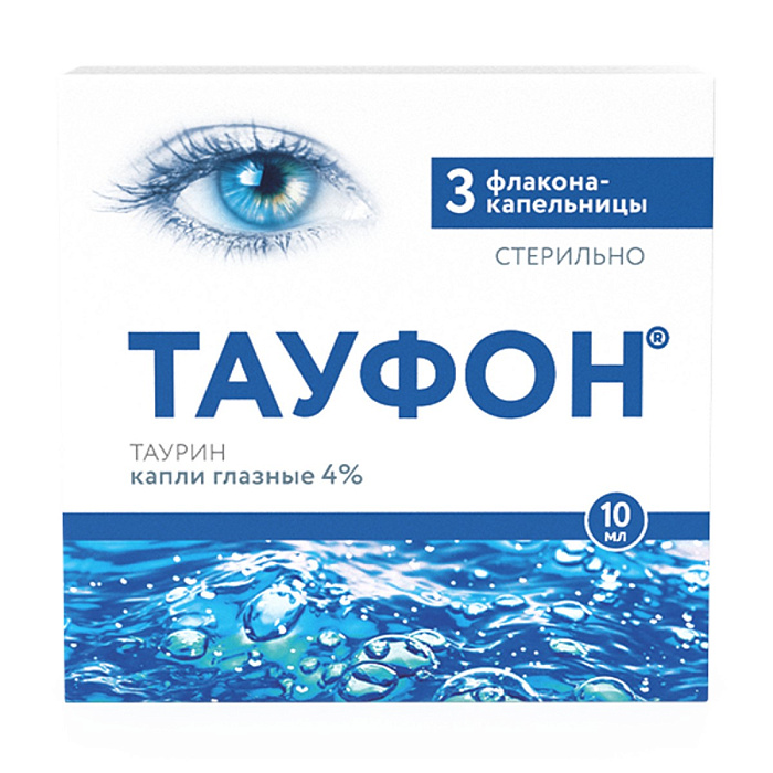 Тауфон, капли глазные 4%, флакон-капельницы 10 мл, 3 шт. 