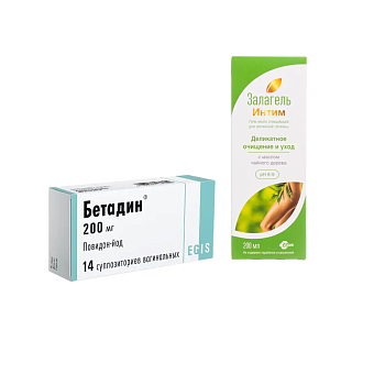 Набор Бетадин супп ваг 14шт и Залагель Интим мыло 200мл