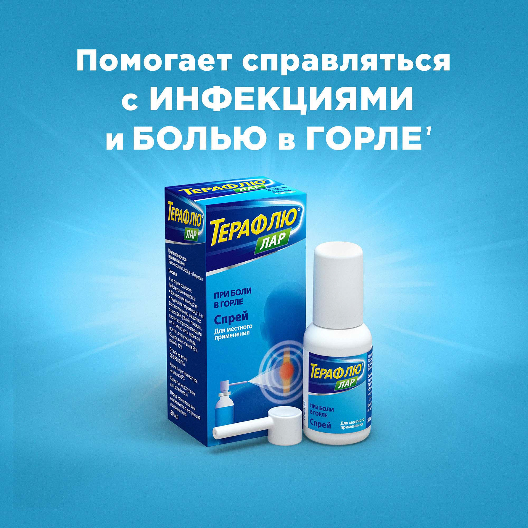 Упаковка препарата Терафлю Лар, спрей, 30 мл