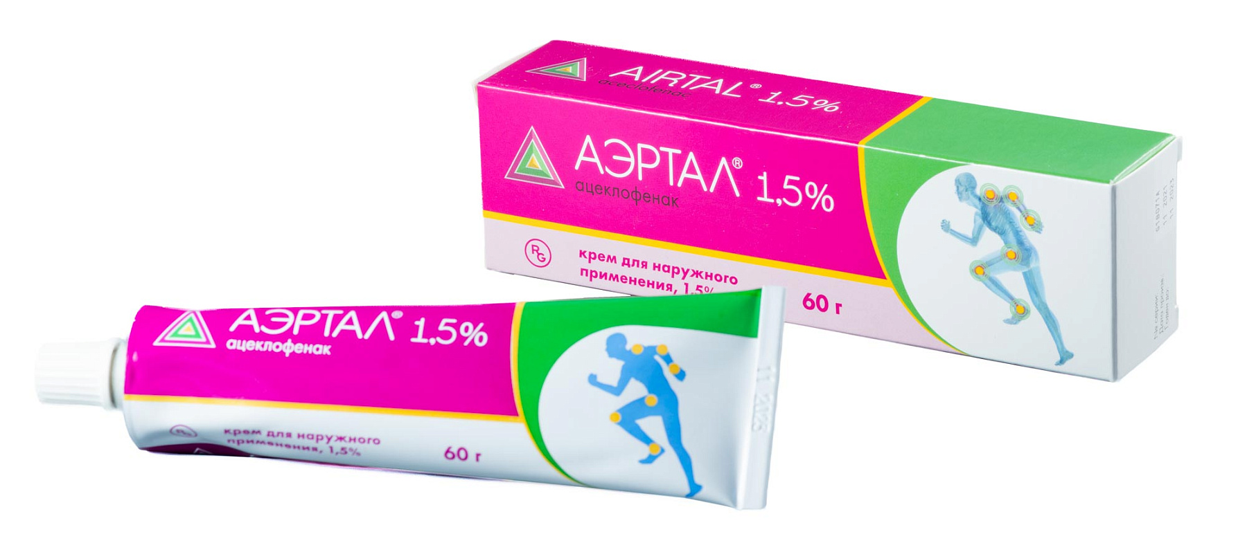 Упаковка препарата Аэртал, крем 1,5% 60 г, 1 шт.