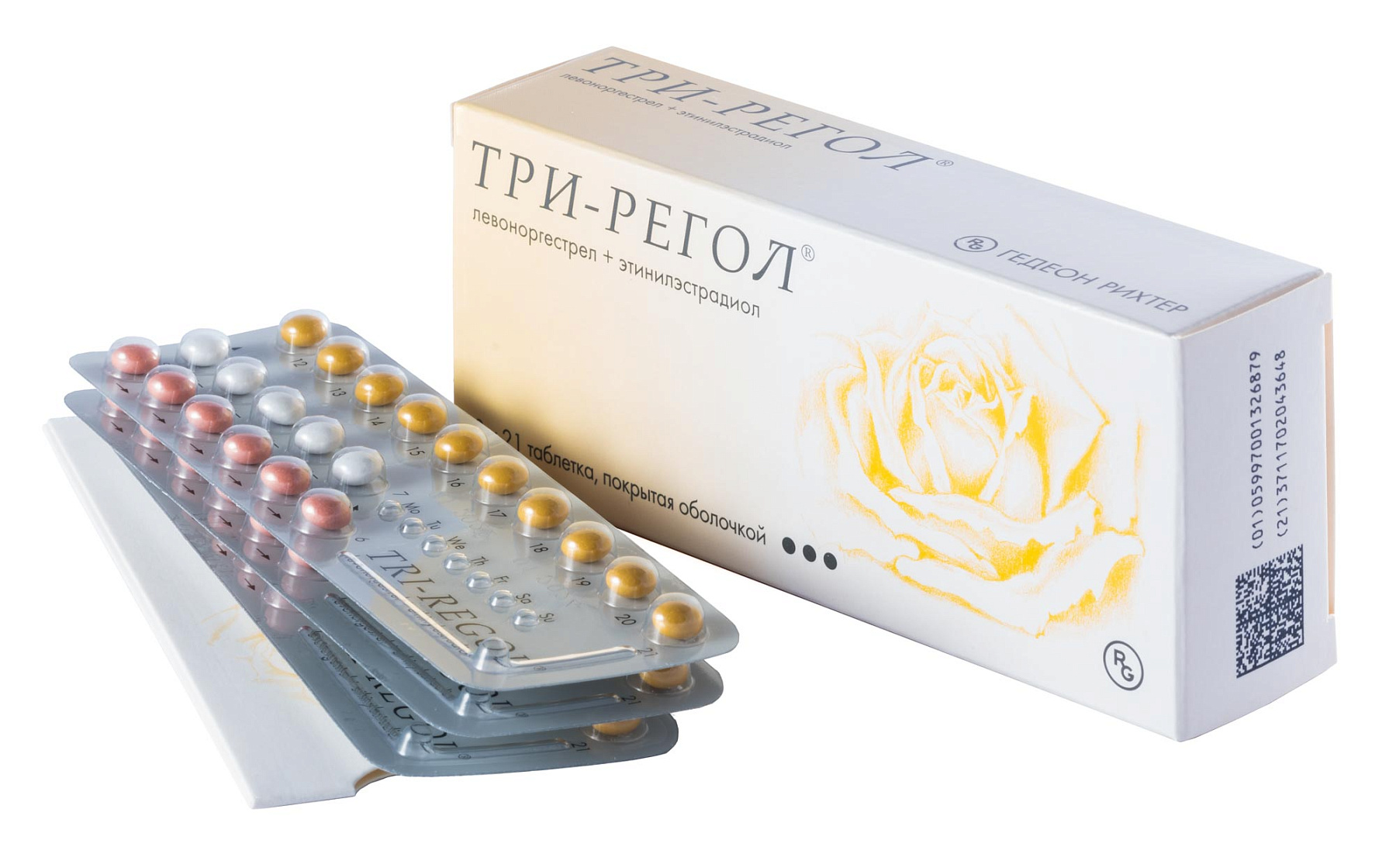 Упаковка препарата Три-регол, таблетки покрытые оболочкой, 63 шт.