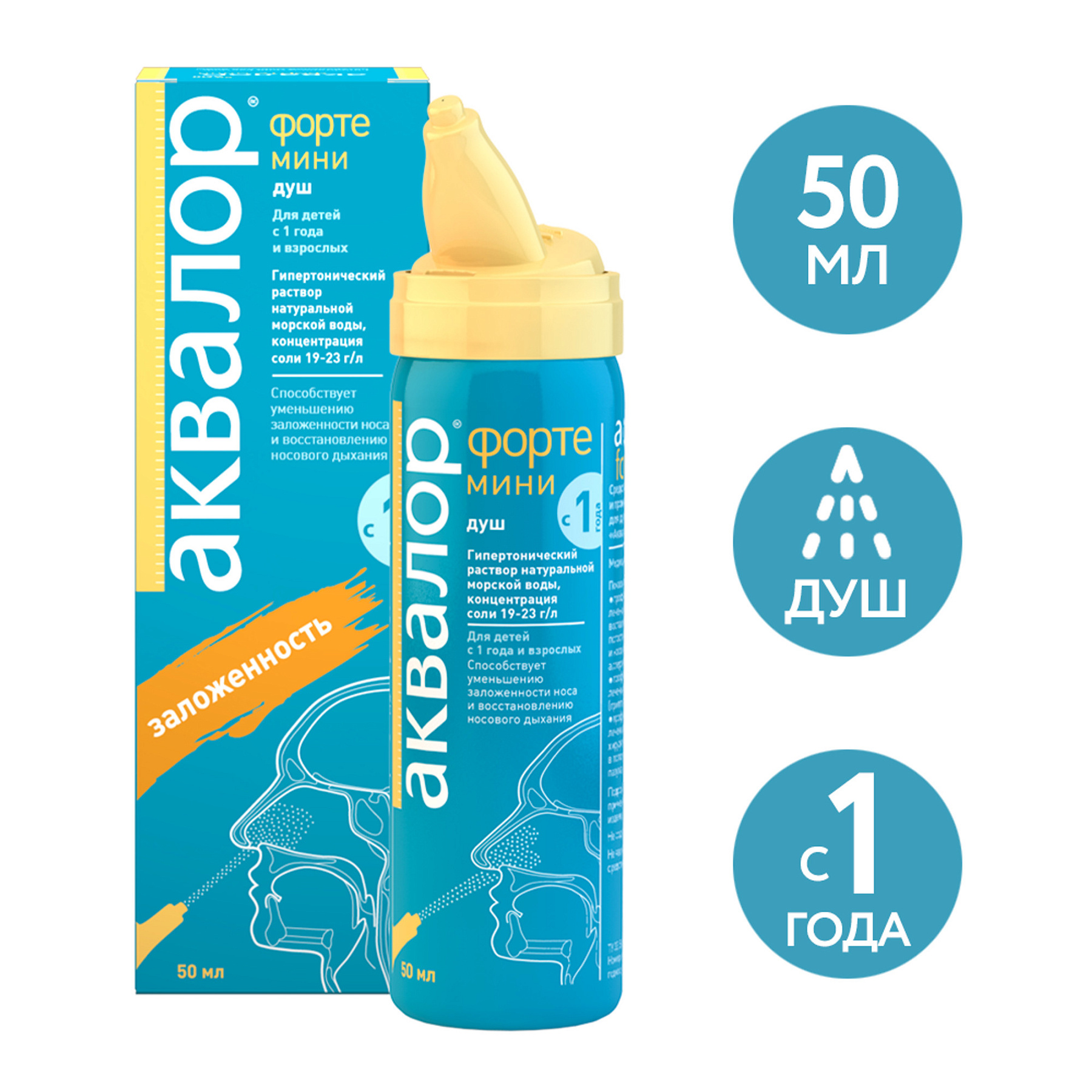 Упаковка препарата Аквалор Форте Мини, раствор, 50 мл