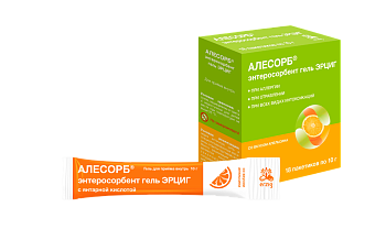 Алесорб, энтеросорбент гель Эрциг+ (апельсин), пакетики 10 г, 18 шт.