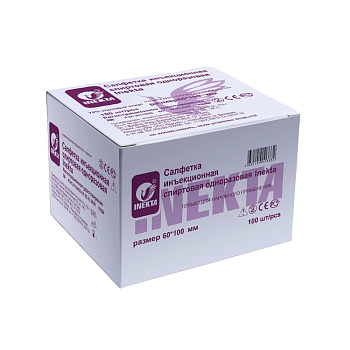 Inekta Салфетка инъекционная спиртовая одноразовая, 60 х 100 мм, 100 шт.