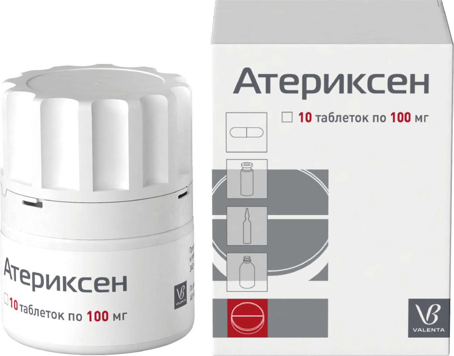 Упаковка препарата Атериксен, таблетки 100 мг, 10 шт.
