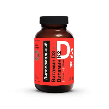 Elentra Nutrition, липосомальный витамин D3 + K2, капсулы 15 мкг (600МЕ) +180 мкг, 60 шт.