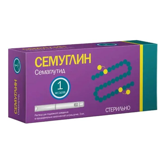 Семуглин, раствор для подкожного введения, 1 мг/доза 3 мл + игла 4 шт.   