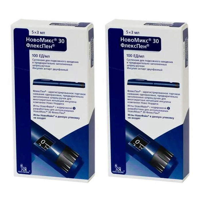 Набор 2уп НовоМикс 30 ФлексПен сусп д/подкож введ 100МЕ/мл 3мл шприц х5 