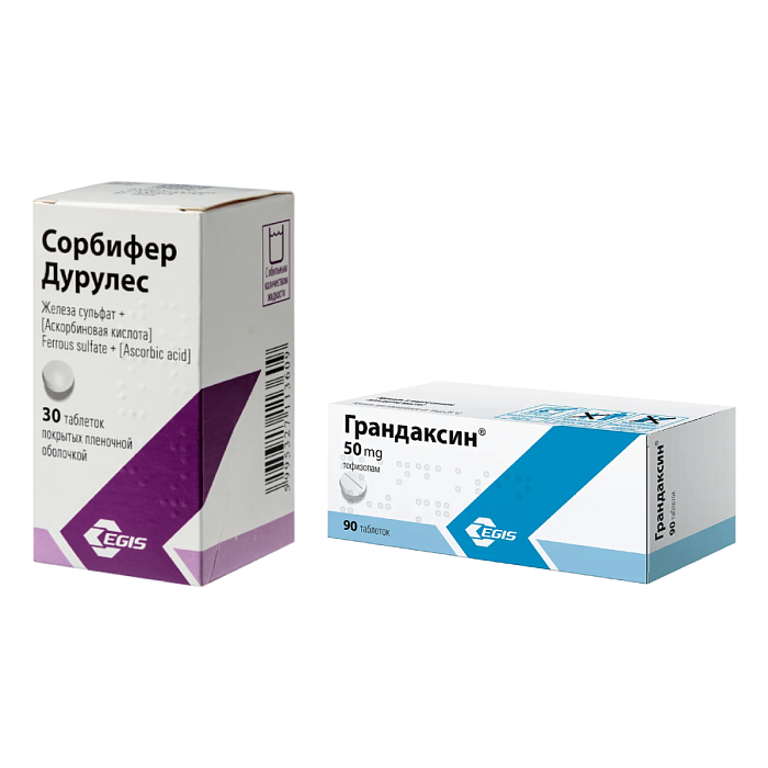 Набор Сорбифер Дурулес таб п/п/об 30шт и грандаксин таб 50мг 90шт 