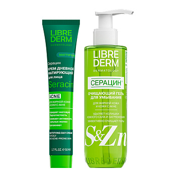 Набор Либридерм Серацин гель д/умыв 200мл и крем д/лица дневн матир 50мл