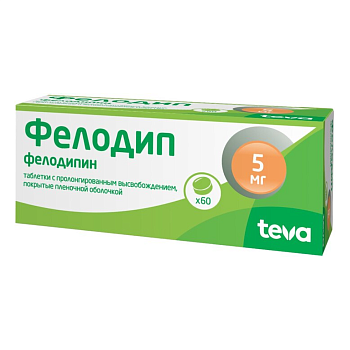 Фелодип, таблетки с пролонгированным высвобождением покрыт. плен. об. 5 мг, 60 шт. 