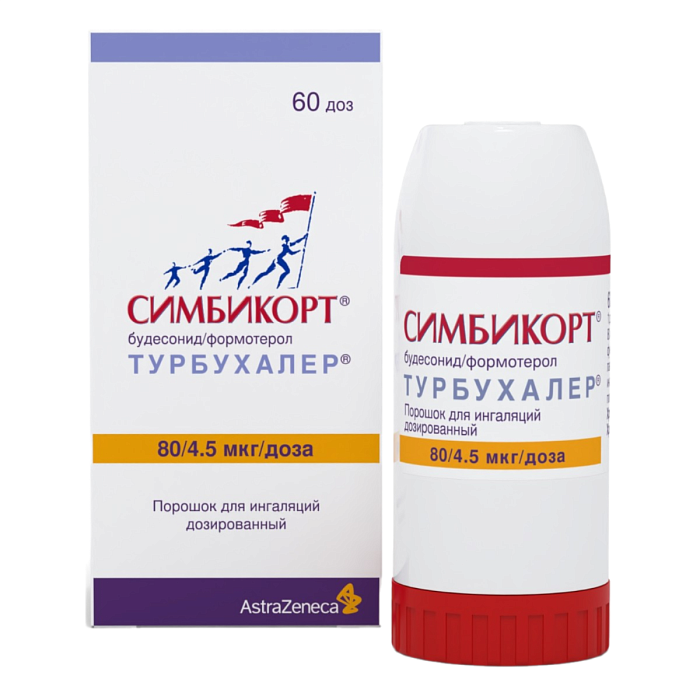 Симбикорт Турбухалер, порошок для ингаляций 80 мкг+4,5 мкг/доза 60 доз, 1 шт. 