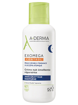A-Derma Exomega Control, крем-эмолент восстанавливающий смягчающий ночной, 400 мл