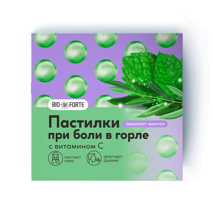 Пастилки при боли в горле BioForte (эвкалипт/ментол), 9 шт.