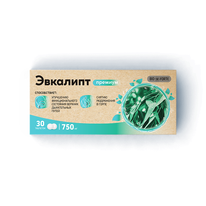 Эвкалипт Премиум BioForte, таблетки для рассасывания 750 мг, 30 шт.