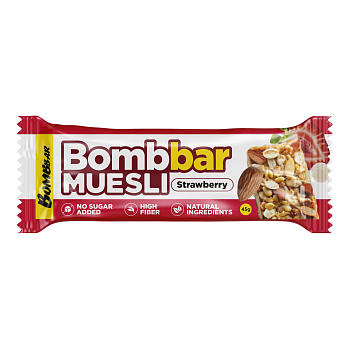 Bombbar батончик мюсли (клубника) 45 г, 30 шт.