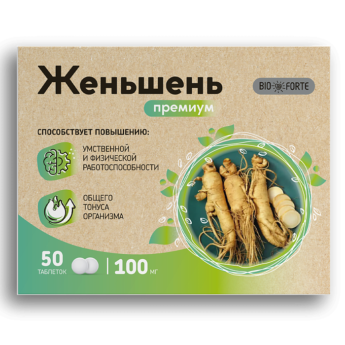 Женьшень Премиум+Витамин С BioForte, таблетки, 50 шт.