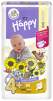 Подгузники для детей Белла Бейби Хэппи Макси Плюс (9-20 кг), 62 шт.