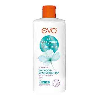 EVO Мягкость и Увлажнение, крем-гель 2 в 1 для душа и интимной гигиены, 400 мл