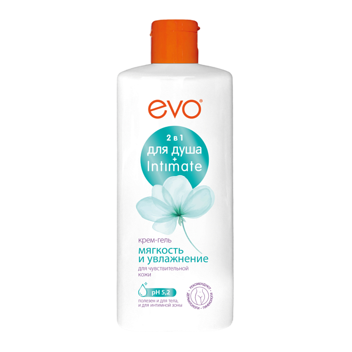 EVO Мягкость и Увлажнение, крем-гель 2 в 1 для душа и интимной гигиены, 400 мл