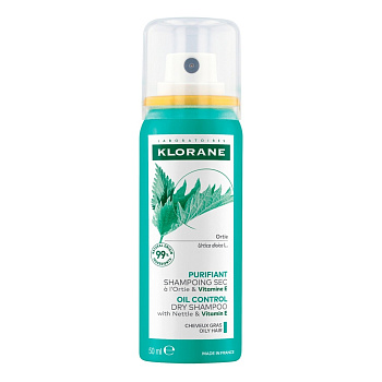 Klorane, сухой шампунь с экстрактом крапивы для жирных волос 50 мл