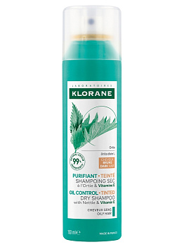 Klorane Крапива, шампунь сухой д/жирн волос тонированный с витамином Е, 150 мл