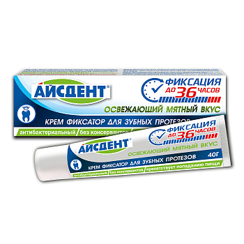 Крем-фиксатор для зубных протезов Айсдент освежающий мятнвый вкус, 40 г