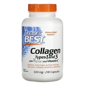 Doctor's Best Коллаген 1 и 3 типа с витамином С, капсулы 500 мг, 240 шт.