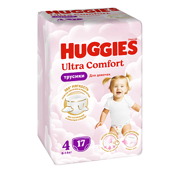 Huggies, подгузники-трусики для девочек, 4 размер (9-14 кг), 17 шт.