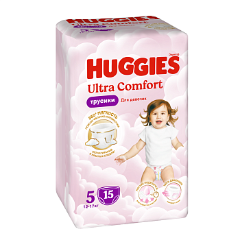 Huggies, подгузники-трусики для девочек, 5 размер (13-17 кг), 15 шт.