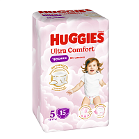 Фото Huggies, подгузники-трусики для девочек, 5 размер (13-17 кг), 15 шт.