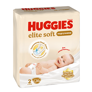 Huggies Elite Soft, подгузники для детей, 2 размер (4-6 кг), 20 шт.
