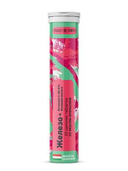 Железо + Витамины С, В6, В12 + Фолиевая кислота BioForte, таблетки шипучие (красный апельсин), 20 шт.