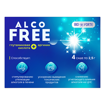 АлкоФРИ BioForte антипохмельный комплекс, саше 2.5 г, 4 шт.